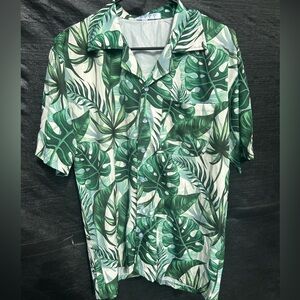 Tropical Green Leaf Print Men's Shirt